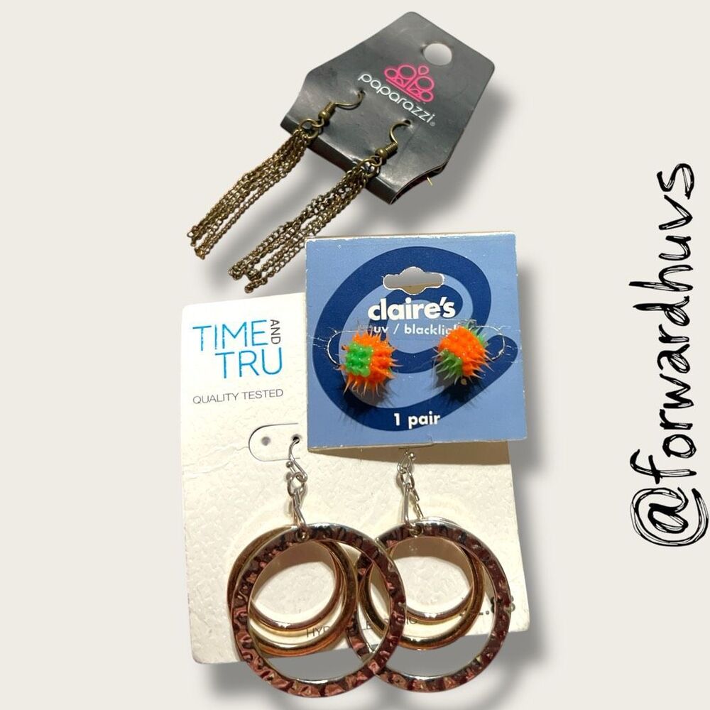 Paparazzi Claire’s Time and Tru Earrings Lot 3 Pairs NWT